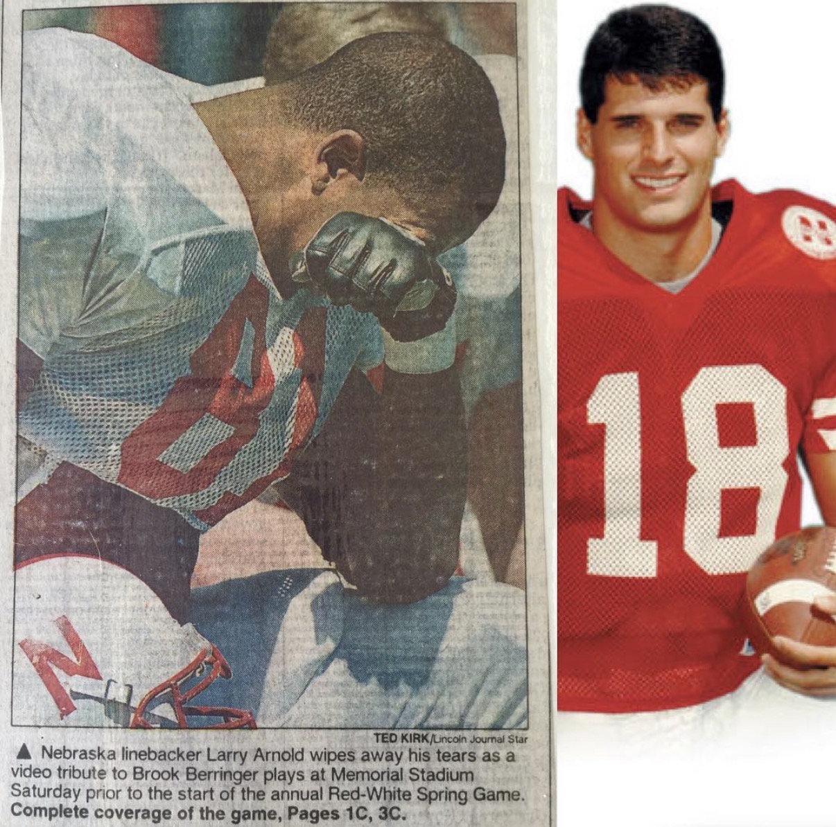 Newspaper clipping showing Larry Arnold at a tribute to Brook Berringer