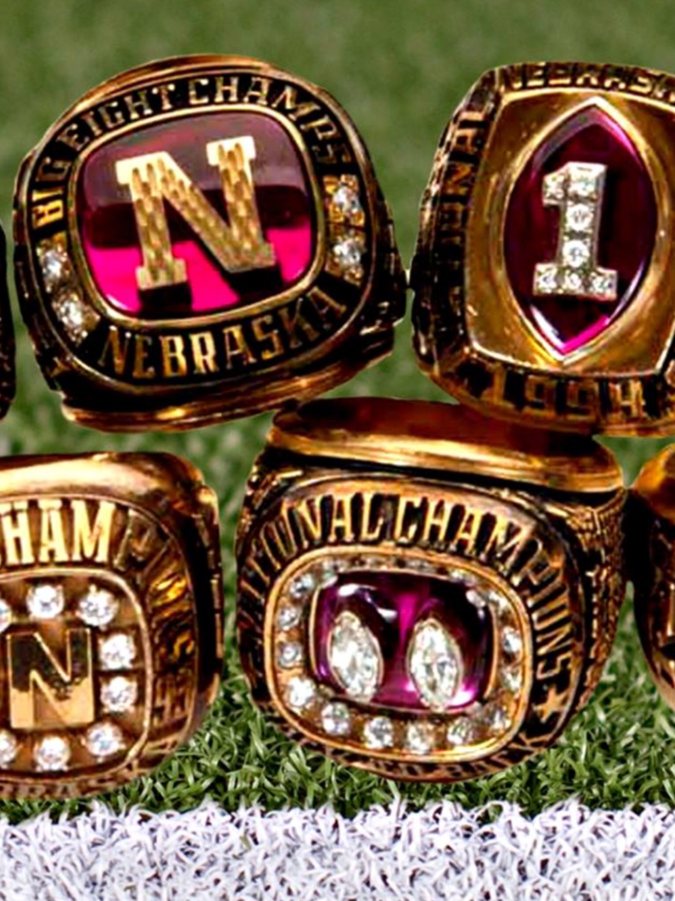 Close-up of Nebraska championship rings