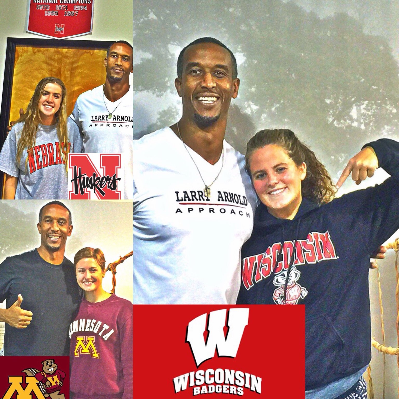 Larry Arnold Approach shirt photographed with college athletes and supporters