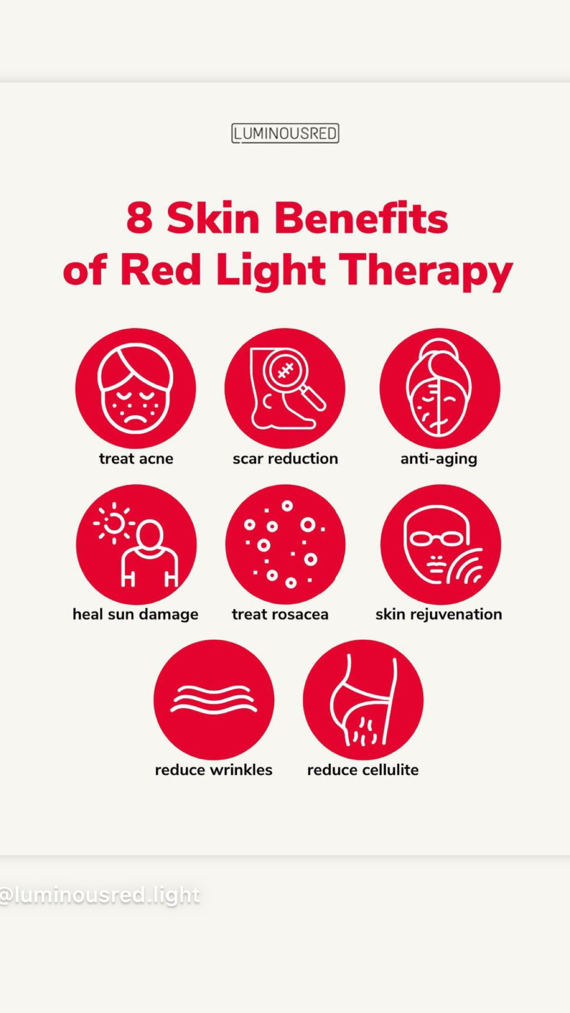 Infographic about proposed skin-related uses of red light therapy